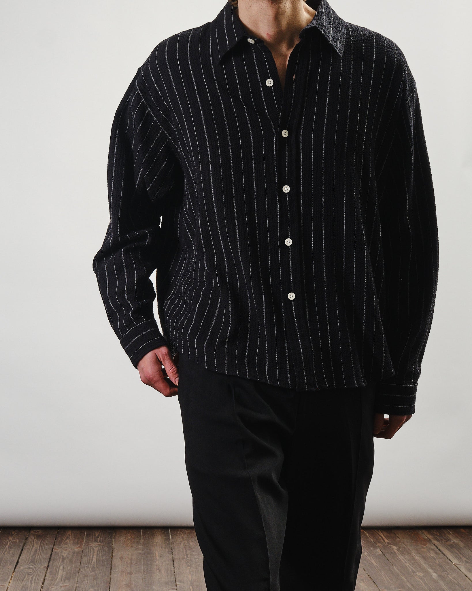 Vacation Shirt - Black Textured Stripe