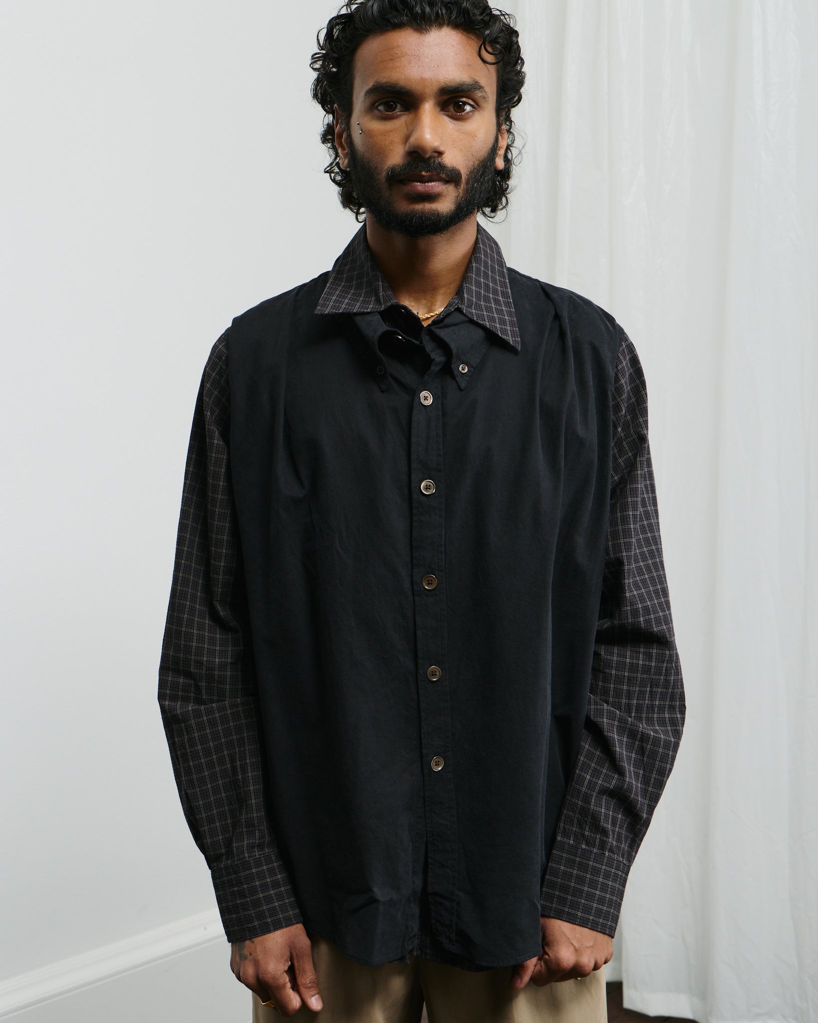 Double Borrowed Shirt - Black Faux Lumberjack Check