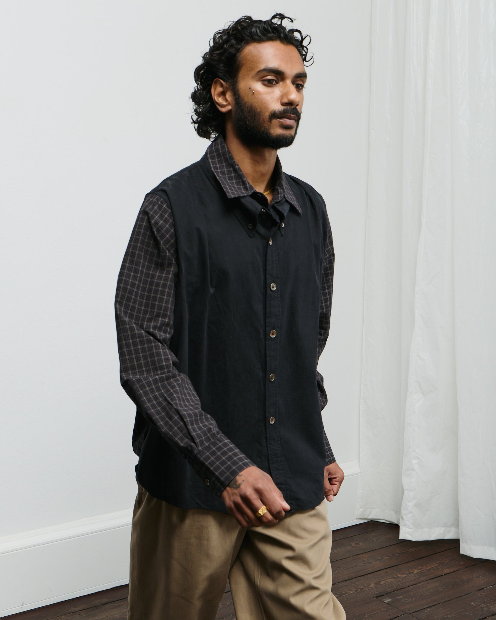 Double Borrowed Shirt - Black Faux Lumberjack Check