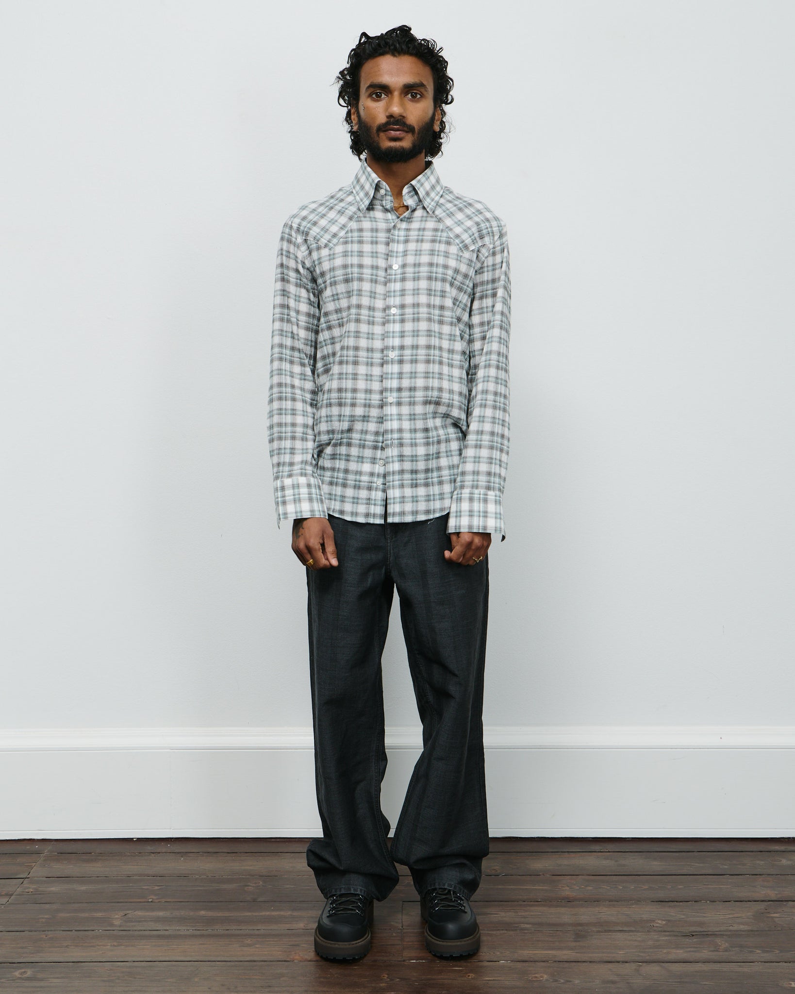 Western Business Shirt - Ice Plaid