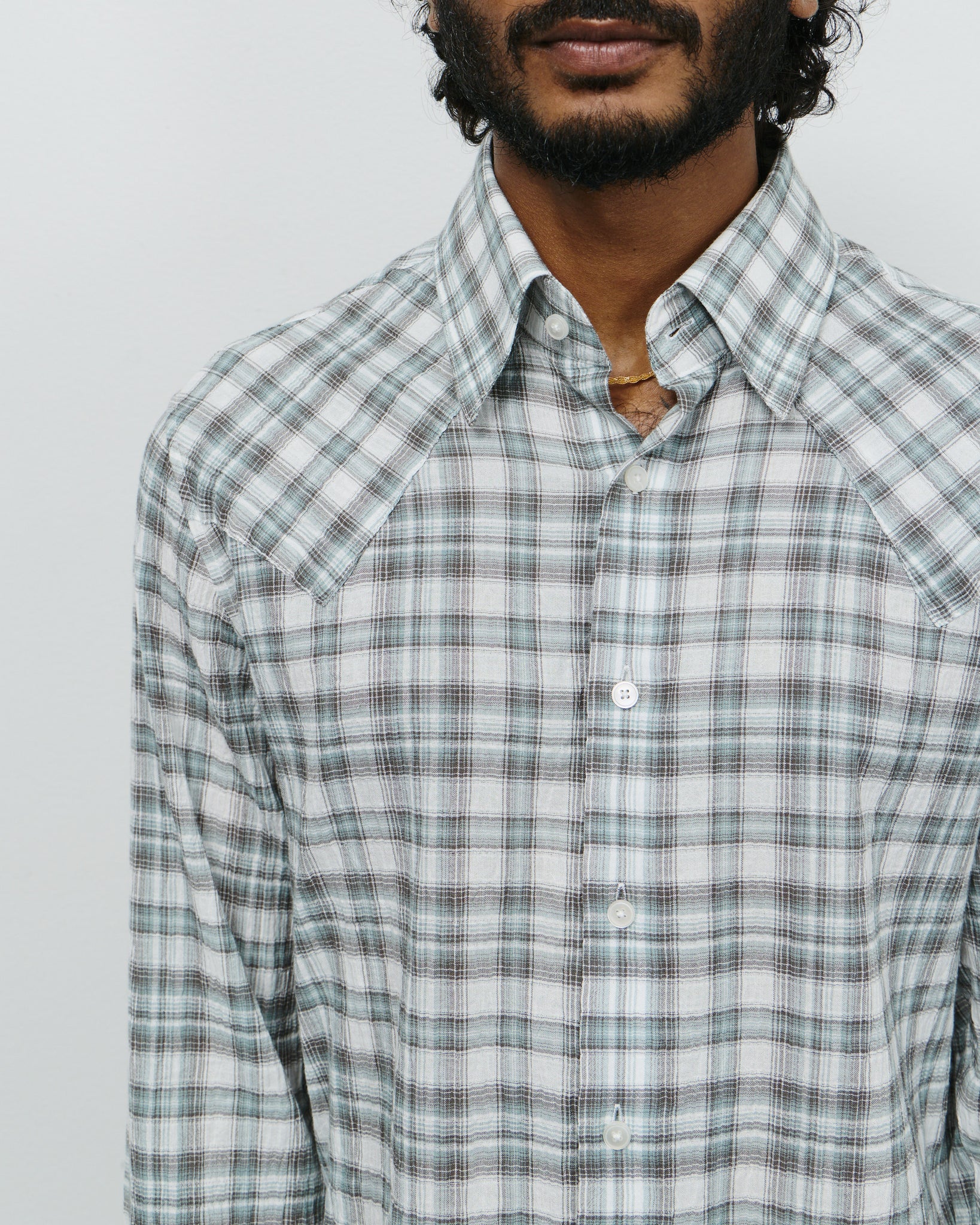 Western Business Shirt - Ice Plaid