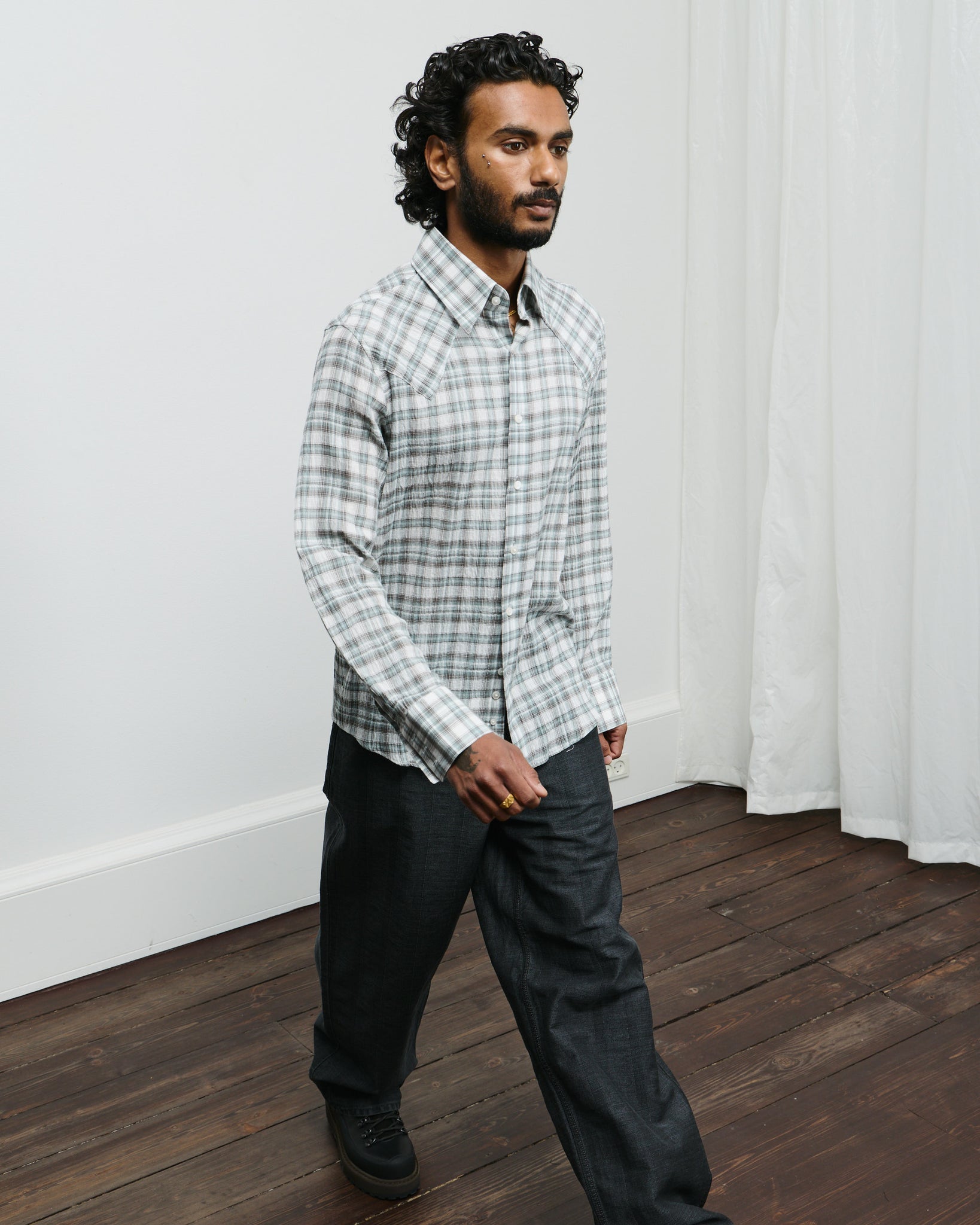 Western Business Shirt - Ice Plaid