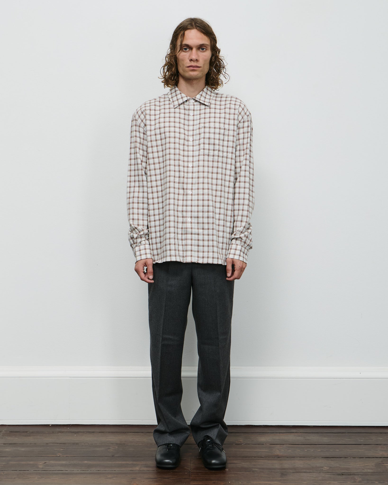 Cotton Checkered Shirt - White/Brown