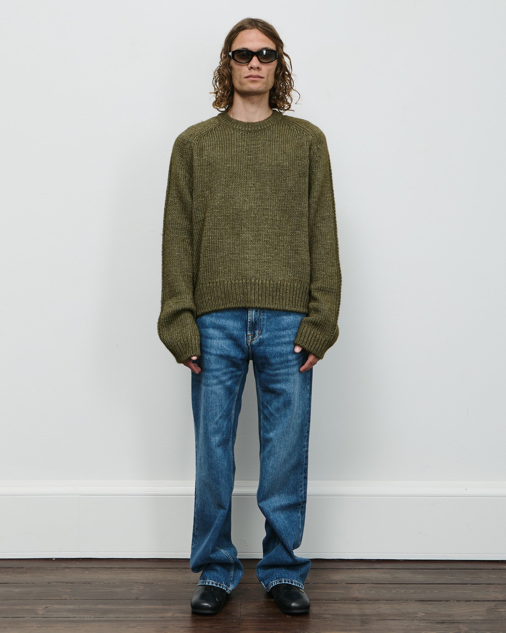 True Roundneck - Flush Green Rustic Wool Silk