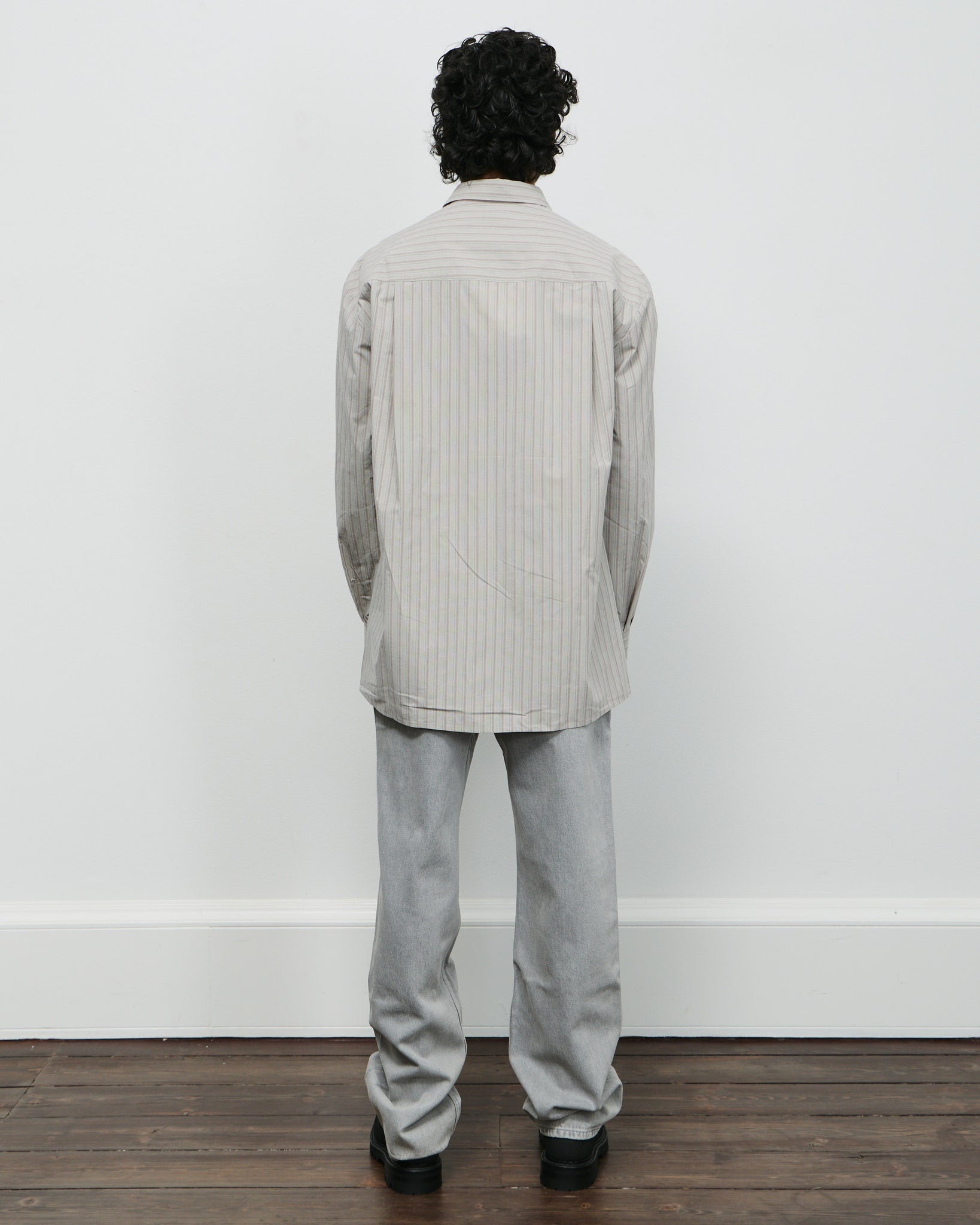 Stripe Square Pocket Oversized Shirt - Grey