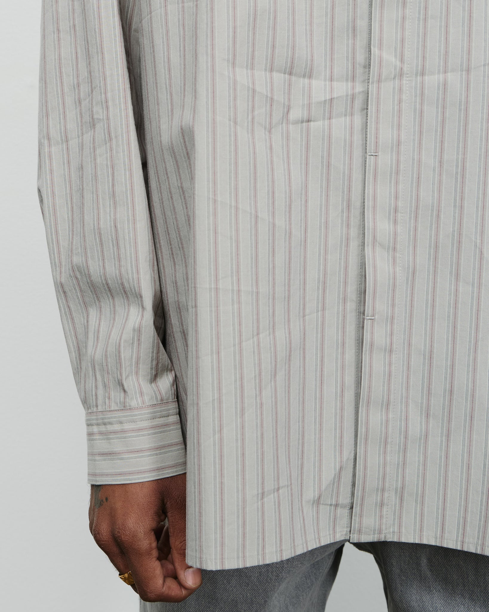 Stripe Square Pocket Oversized Shirt - Grey