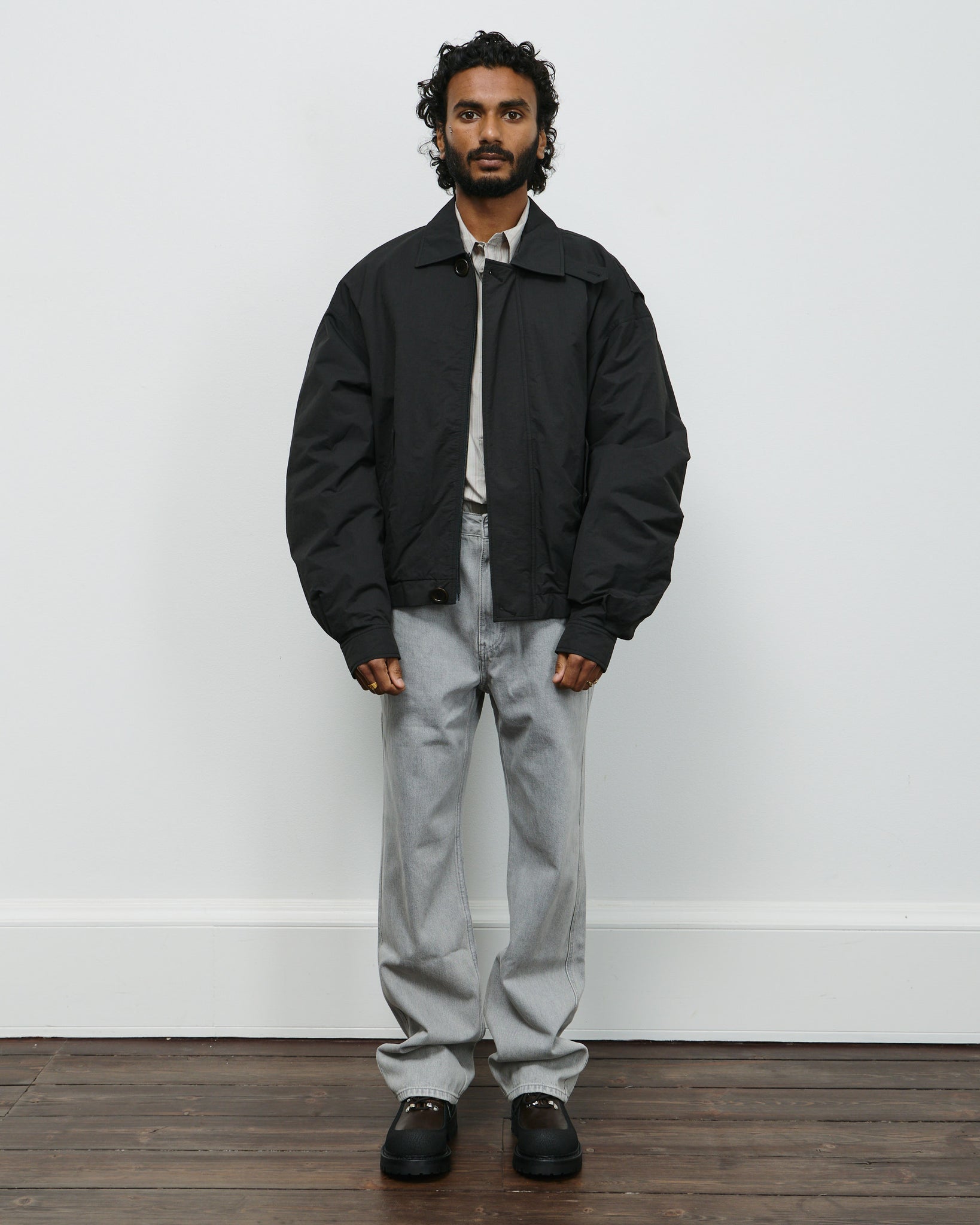 Padded Cotton Nylon Jumper - Black