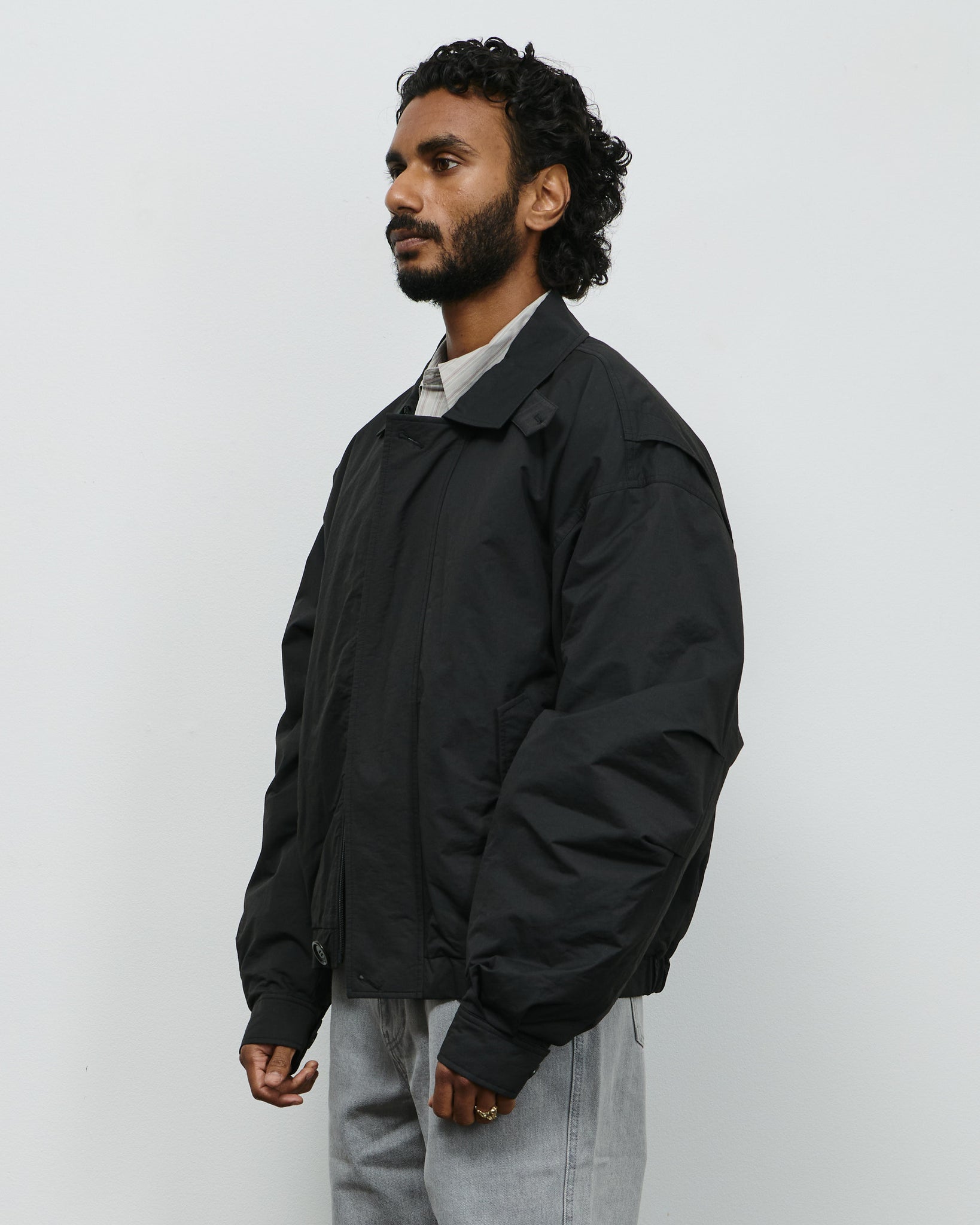 Padded Cotton Nylon Jumper - Black