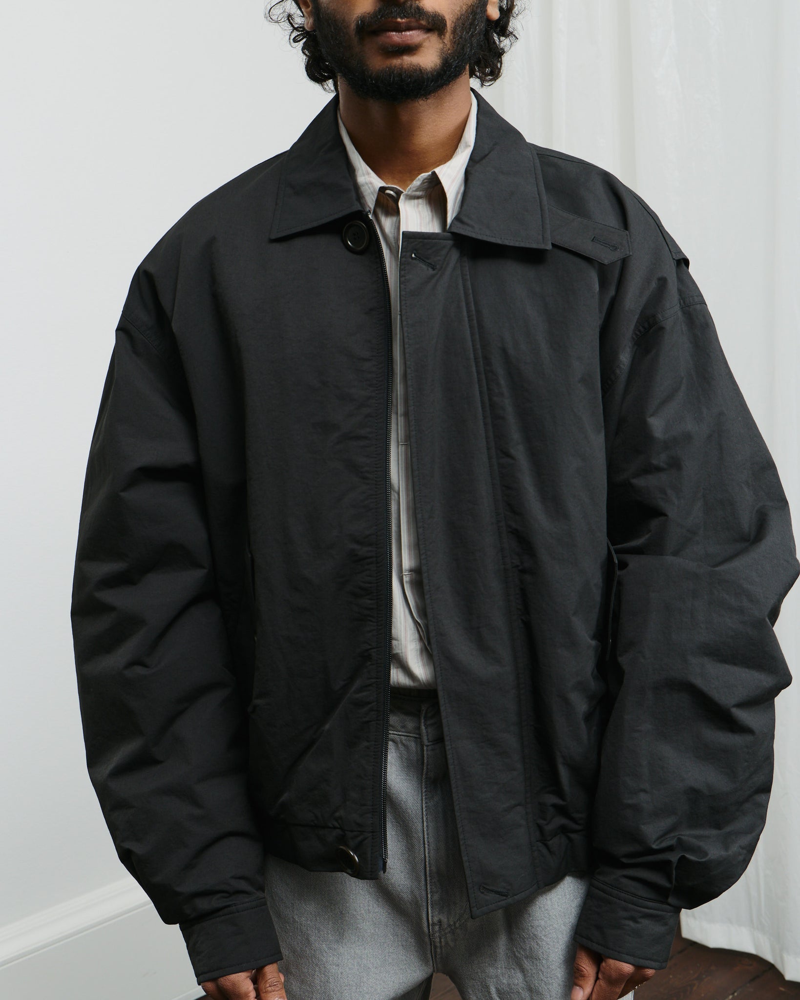 Padded Cotton Nylon Jumper - Black