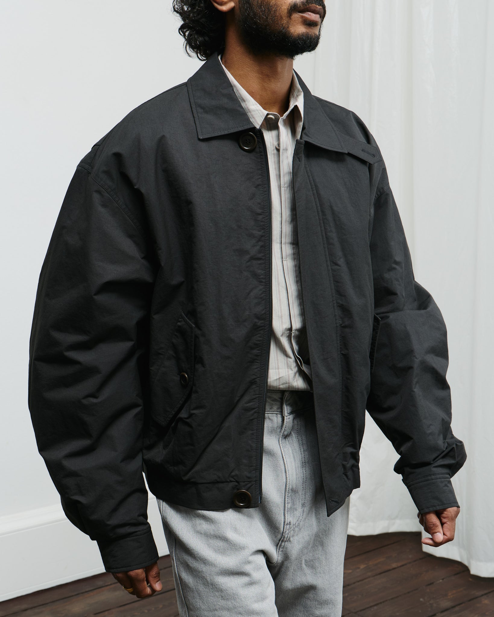 Padded Cotton Nylon Jumper - Black