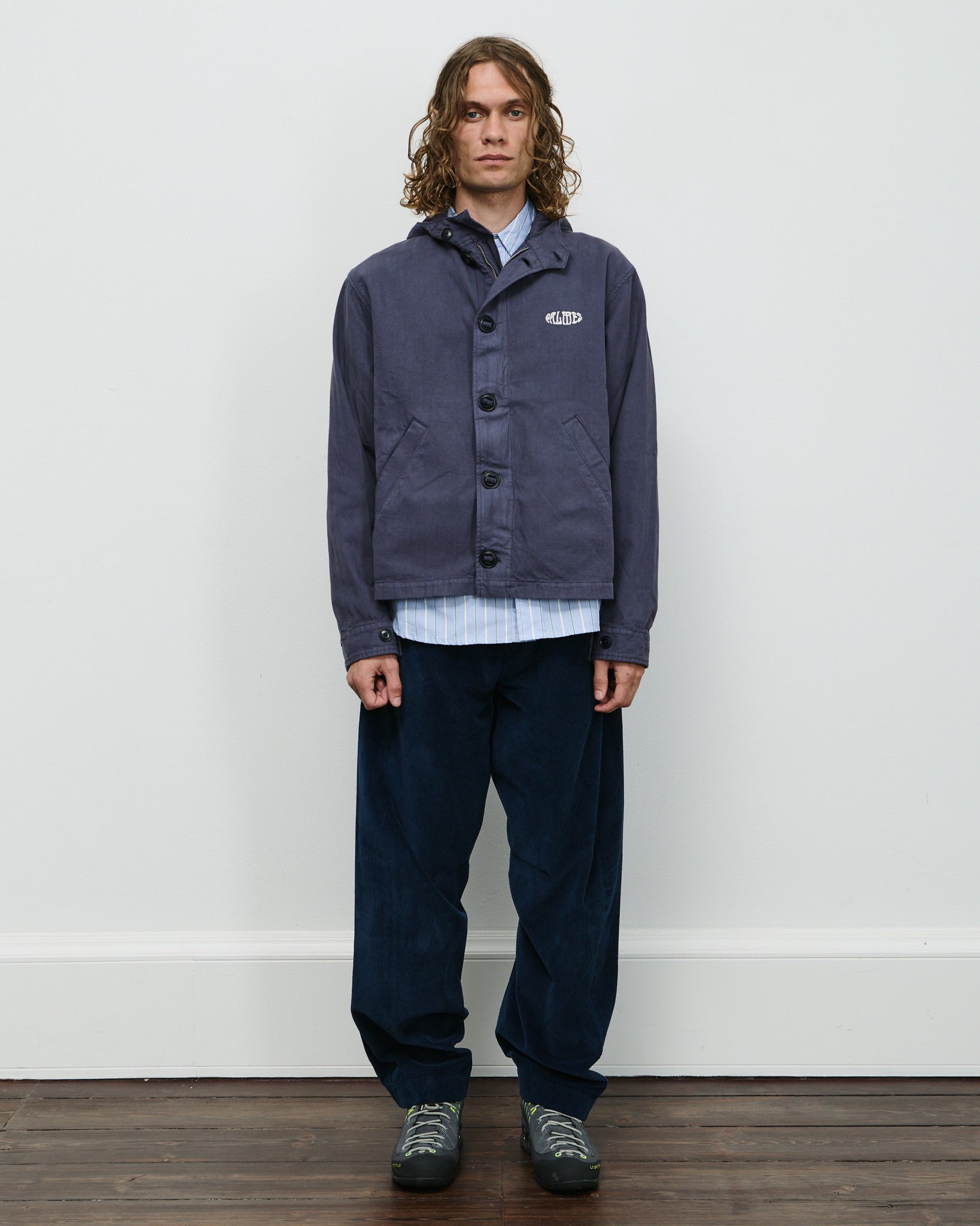 Herringbone Hooded Jacket - Dark Blue