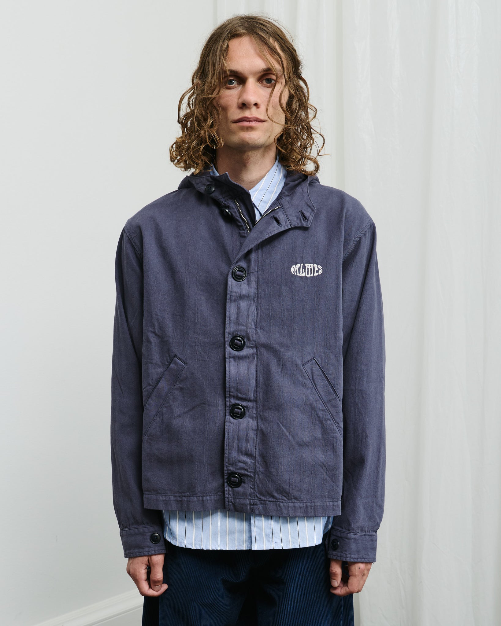 Herringbone Hooded Jacket - Dark Blue