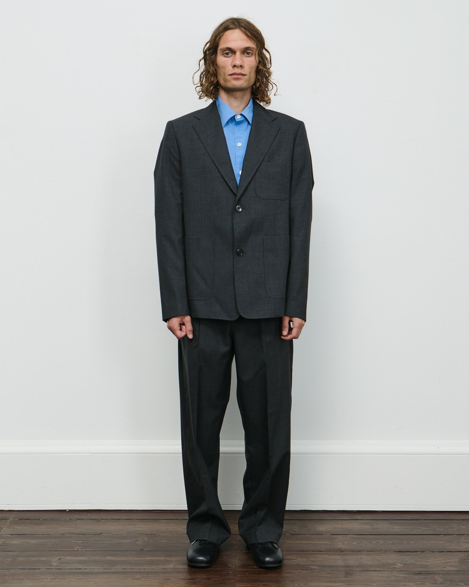 Patch Pocket Blazer - Grey Worsted Wool