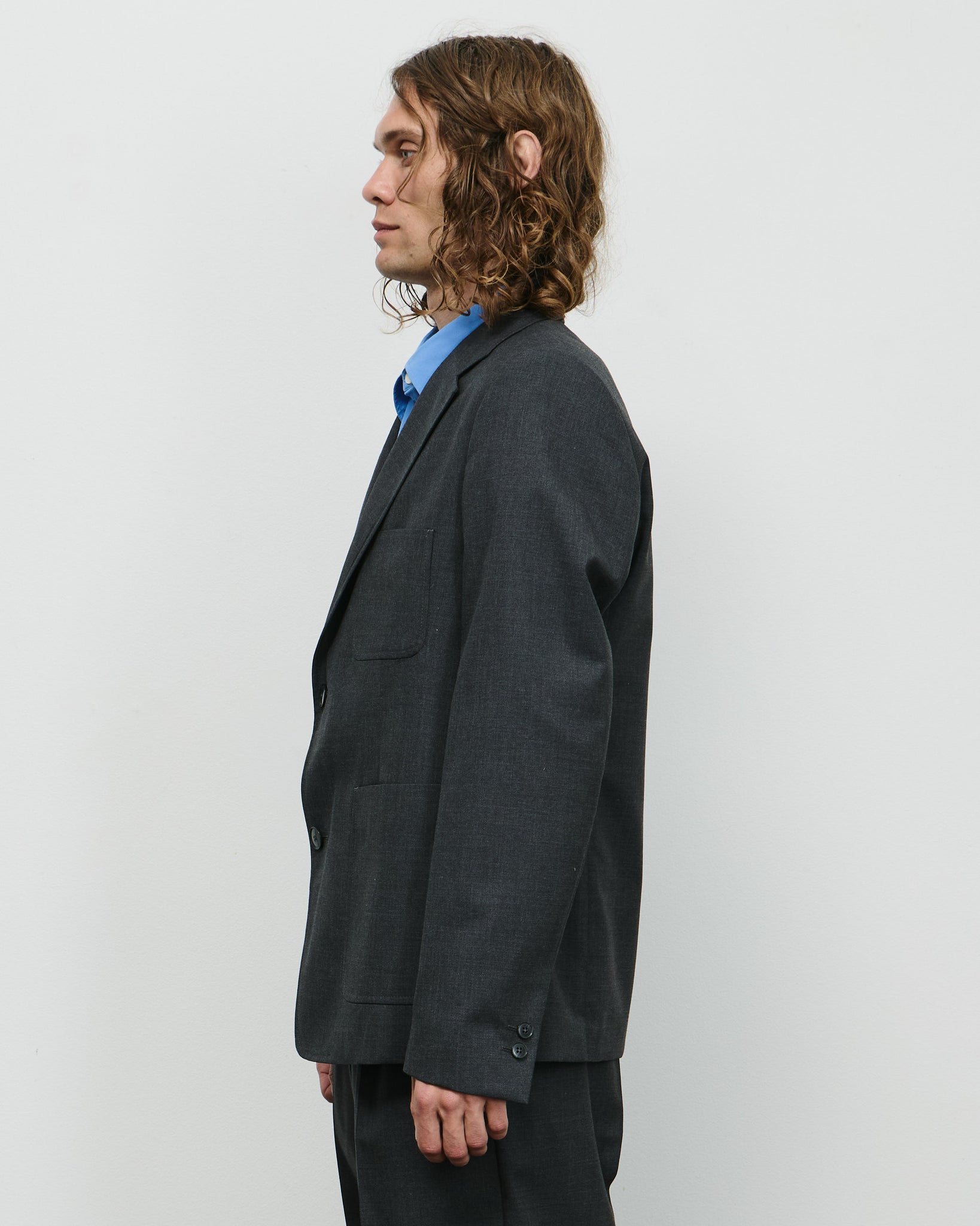 Patch Pocket Blazer - Grey Worsted Wool