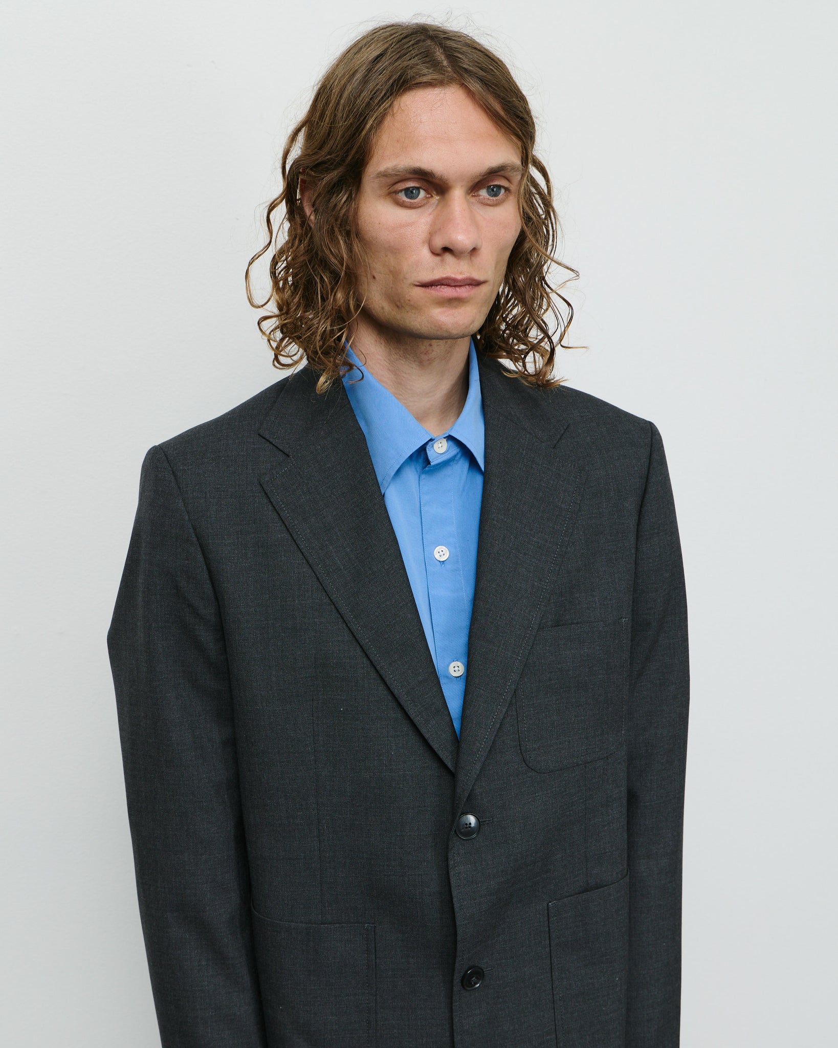 Patch Pocket Blazer - Grey Worsted Wool