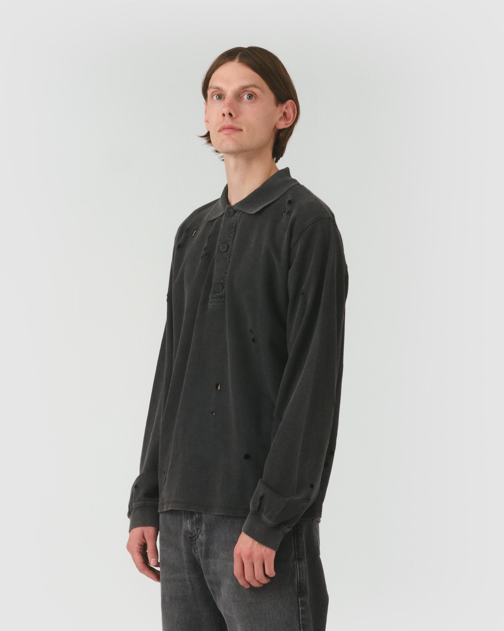 Destroyed Polo Sweater - Black