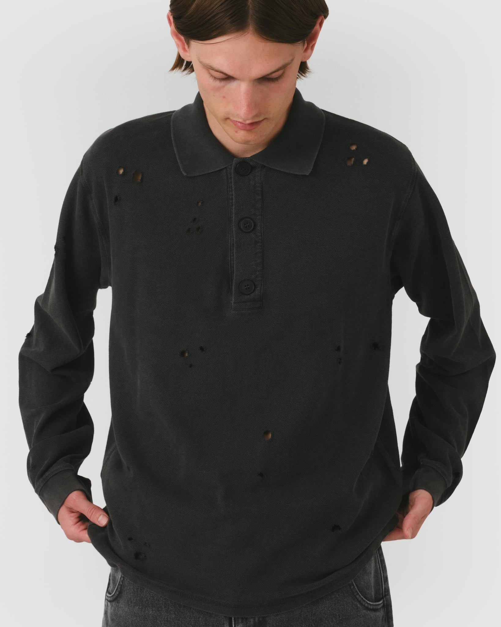 Destroyed Polo Sweater - Black