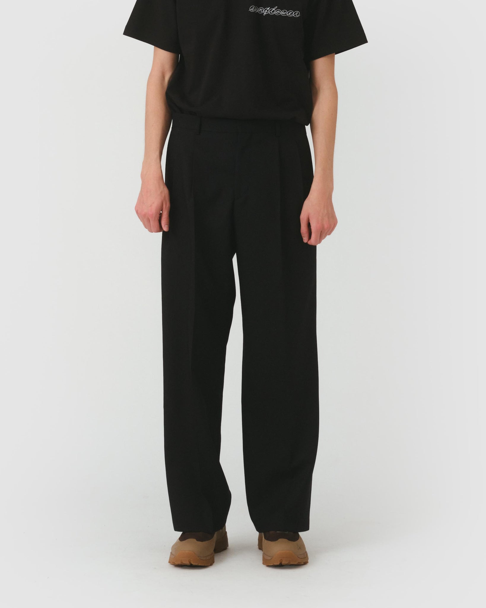 Wide Pleated Trouser - Black