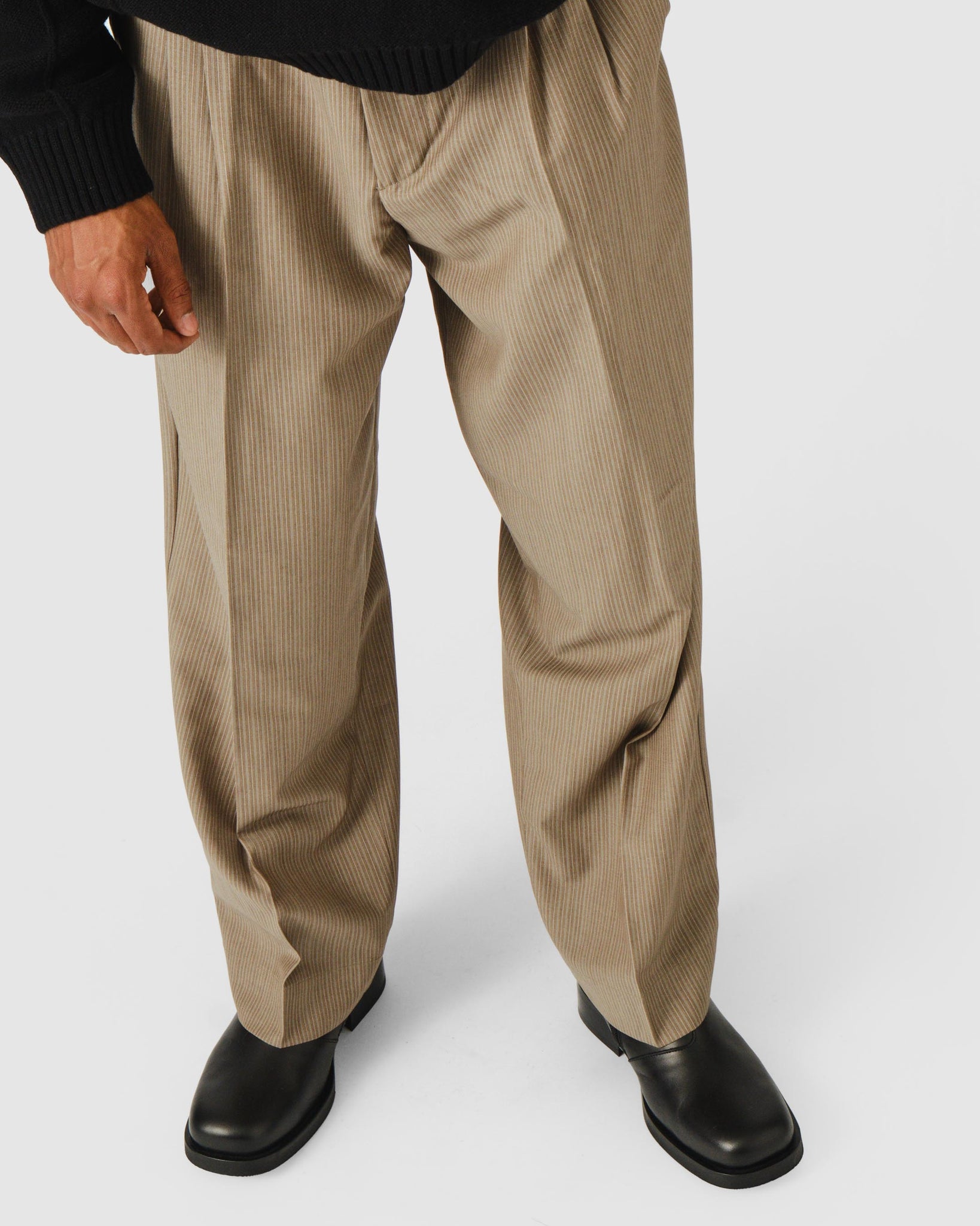 Classic Trousers - Taupe Grey Stripe