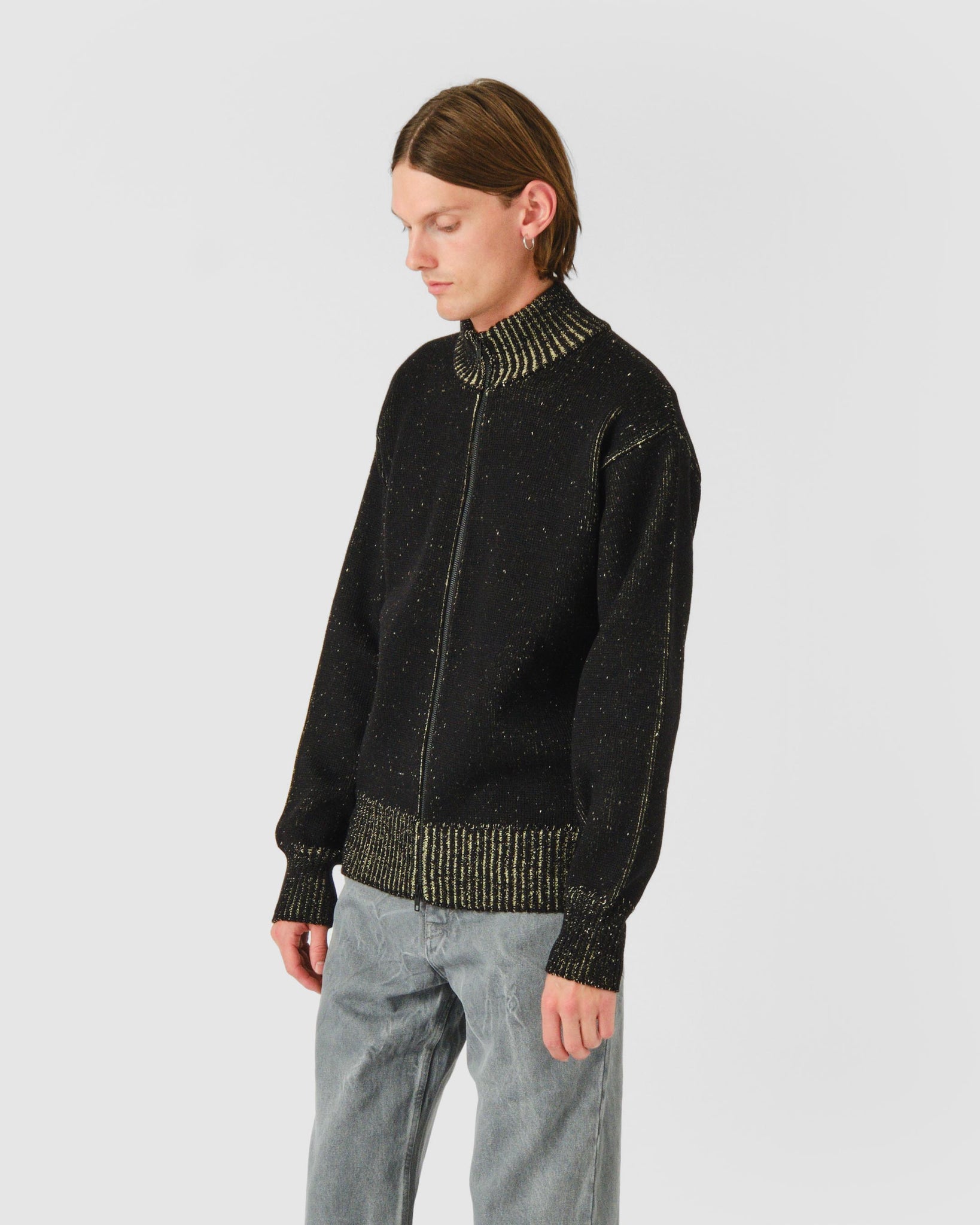 Aimless Compact Knit Full Zipped Sweater - Herren Black
