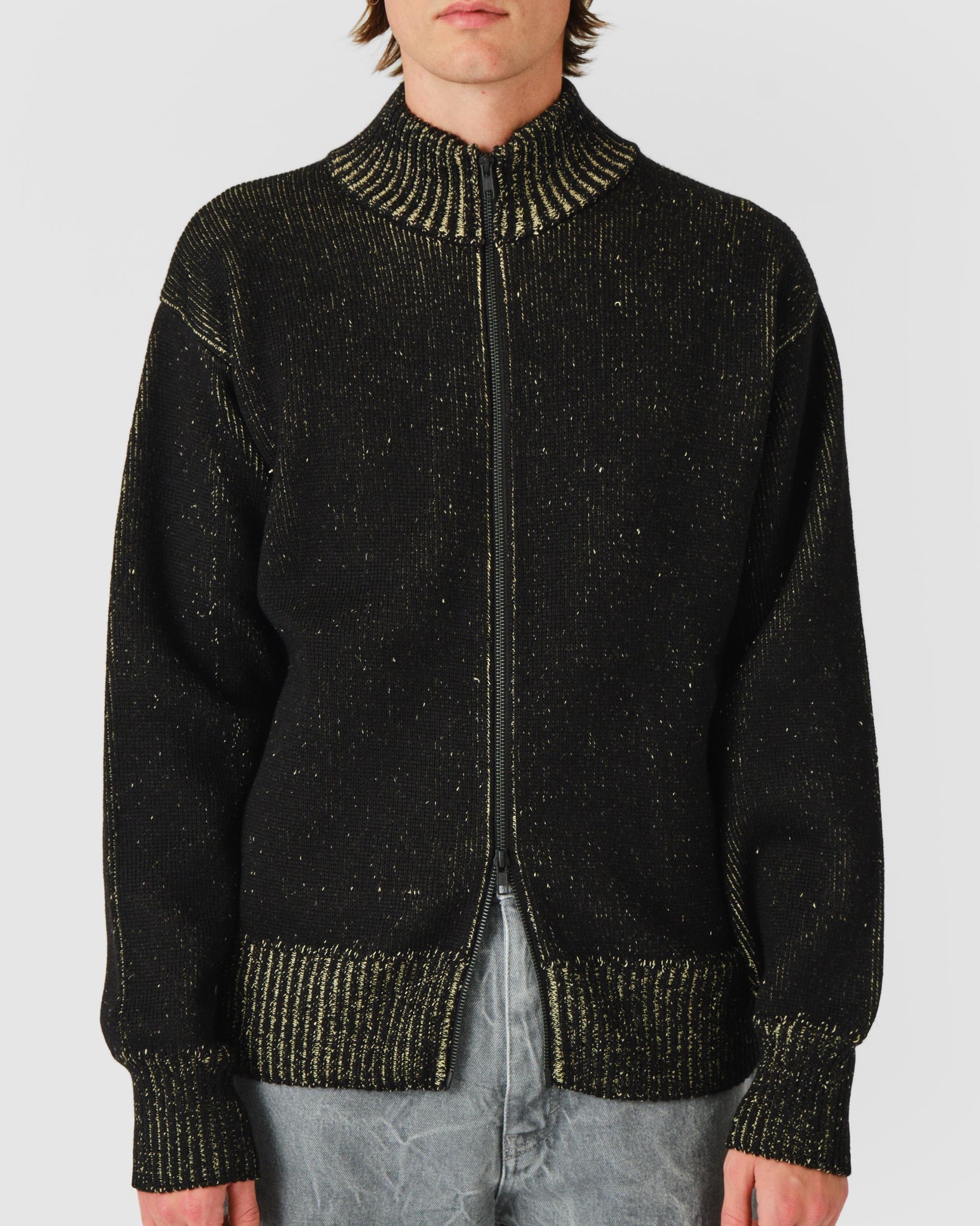 Aimless Compact Knit Full Zipped Sweater - Herren Black