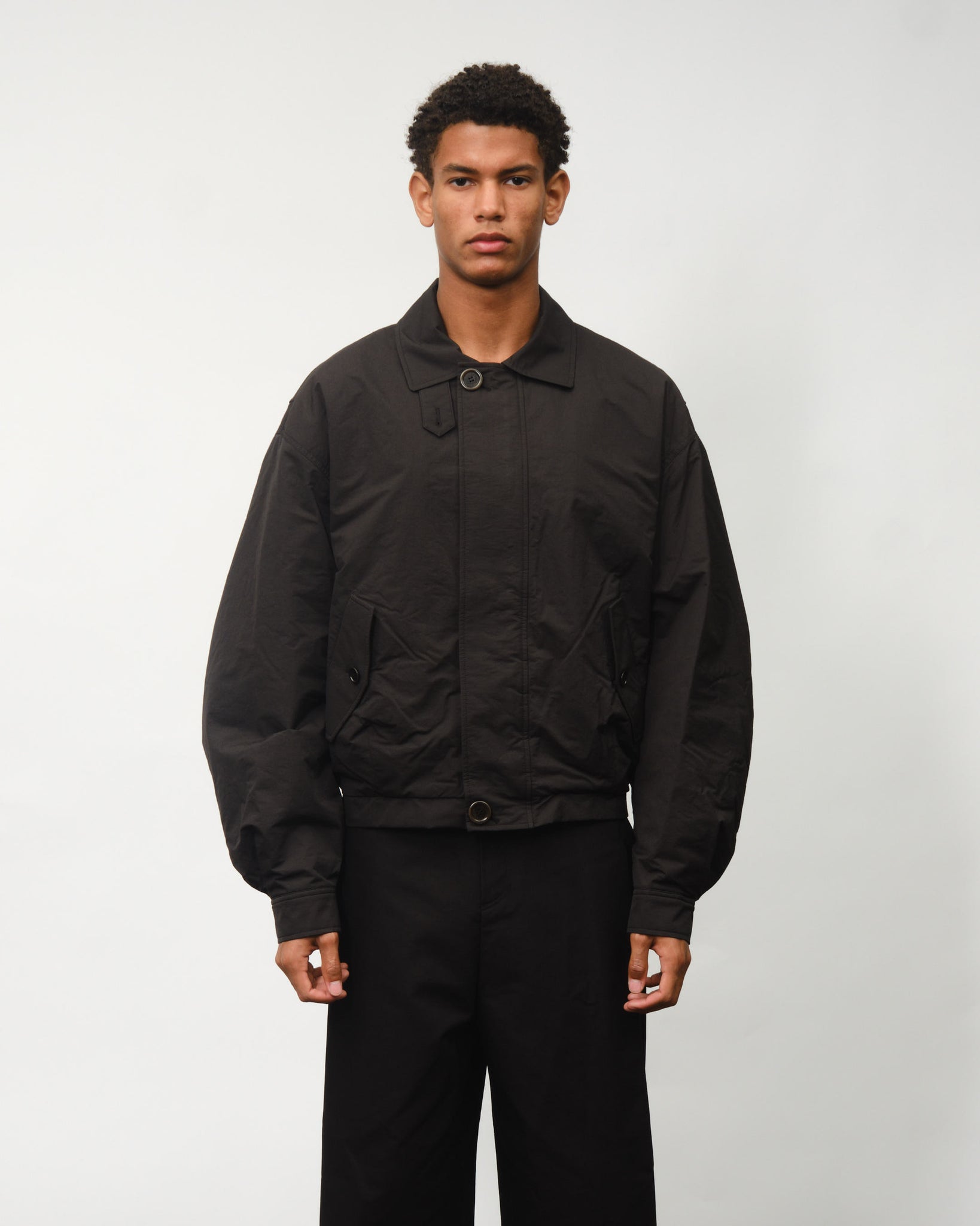 Padded Cotton Nylon Jumper - Black