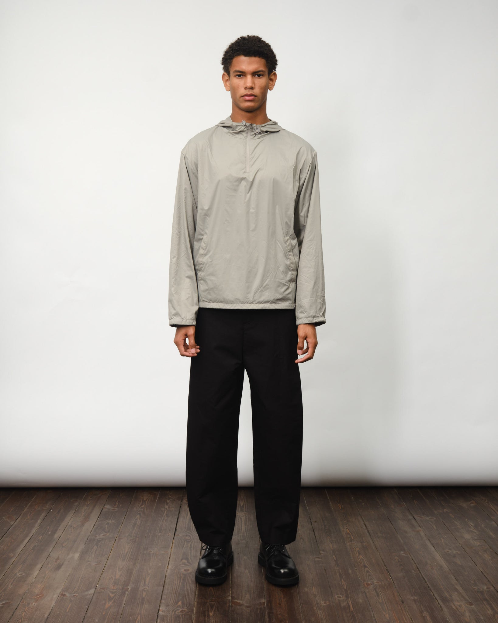 Glossy Nylon Half Zip-Up Jumper - Light Grey