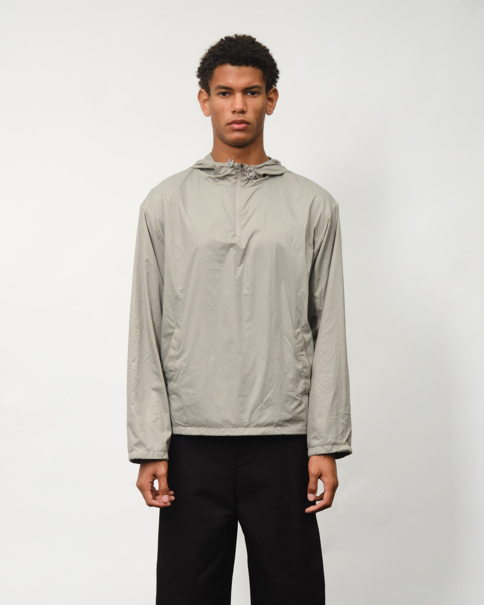 Glossy Nylon Half Zip-Up Jumper - Light Grey