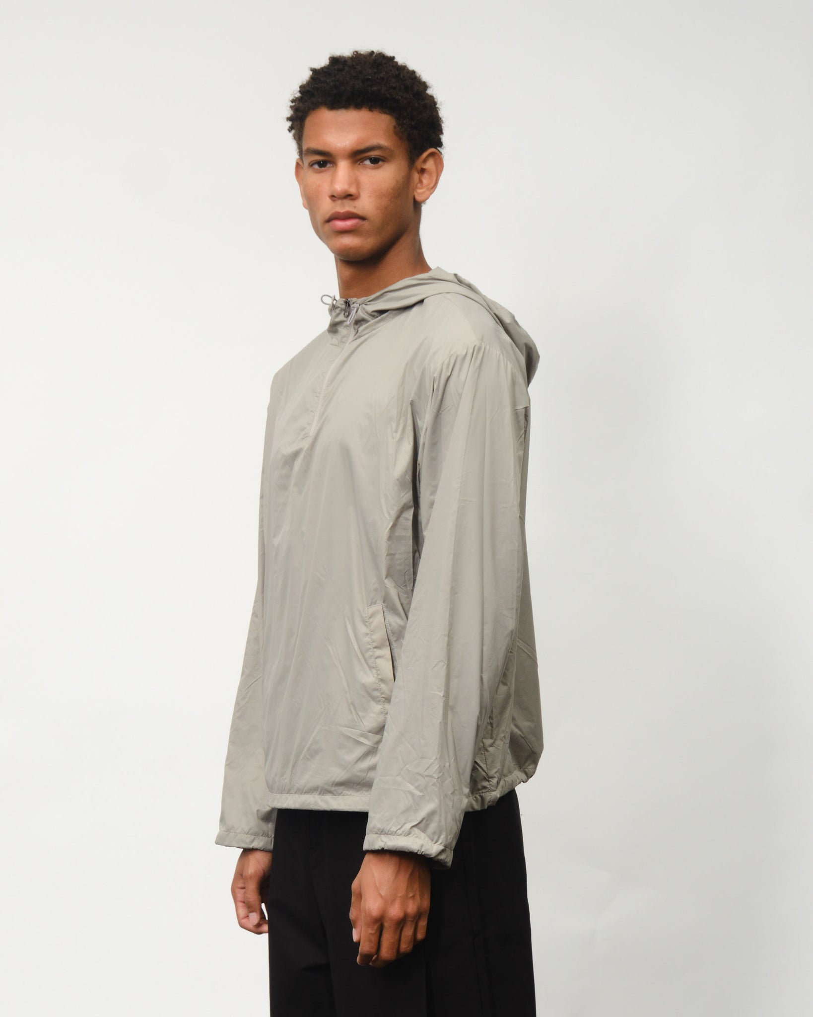 Glossy Nylon Half Zip-Up Jumper - Light Grey