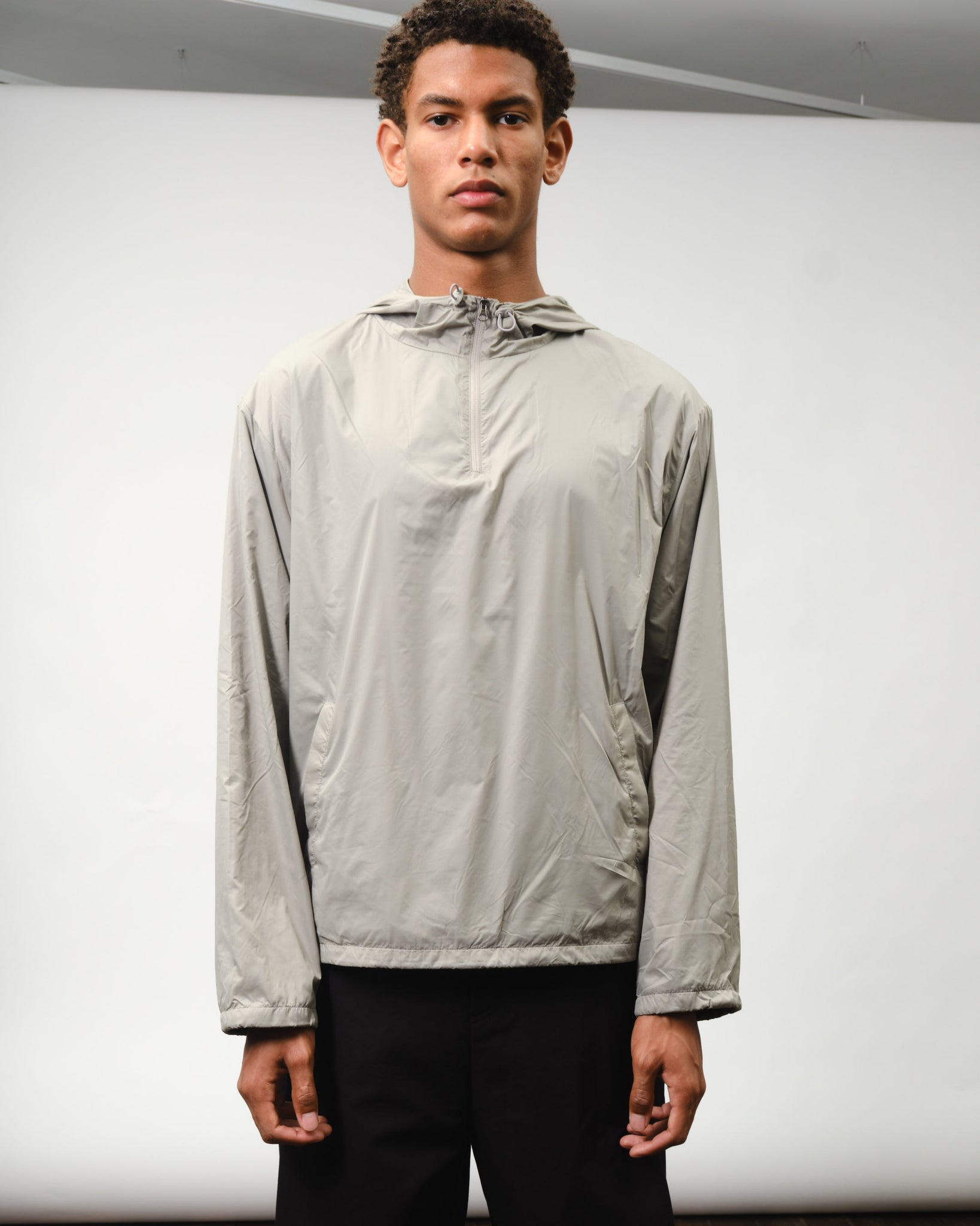 Glossy Nylon Half Zip-Up Jumper - Light Grey