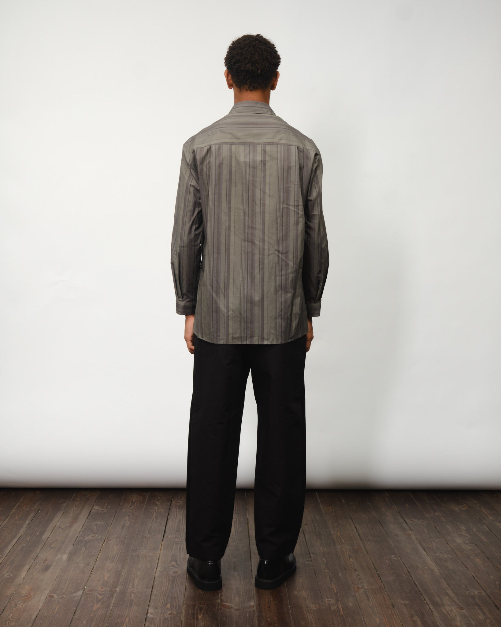 Stripe Square Pocket Oversized Shirts - Khaki