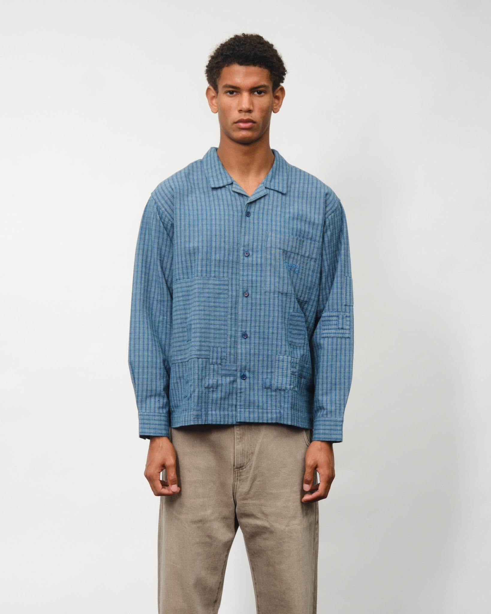 Greetings Shirt LS - Indigo Check Scarecrow