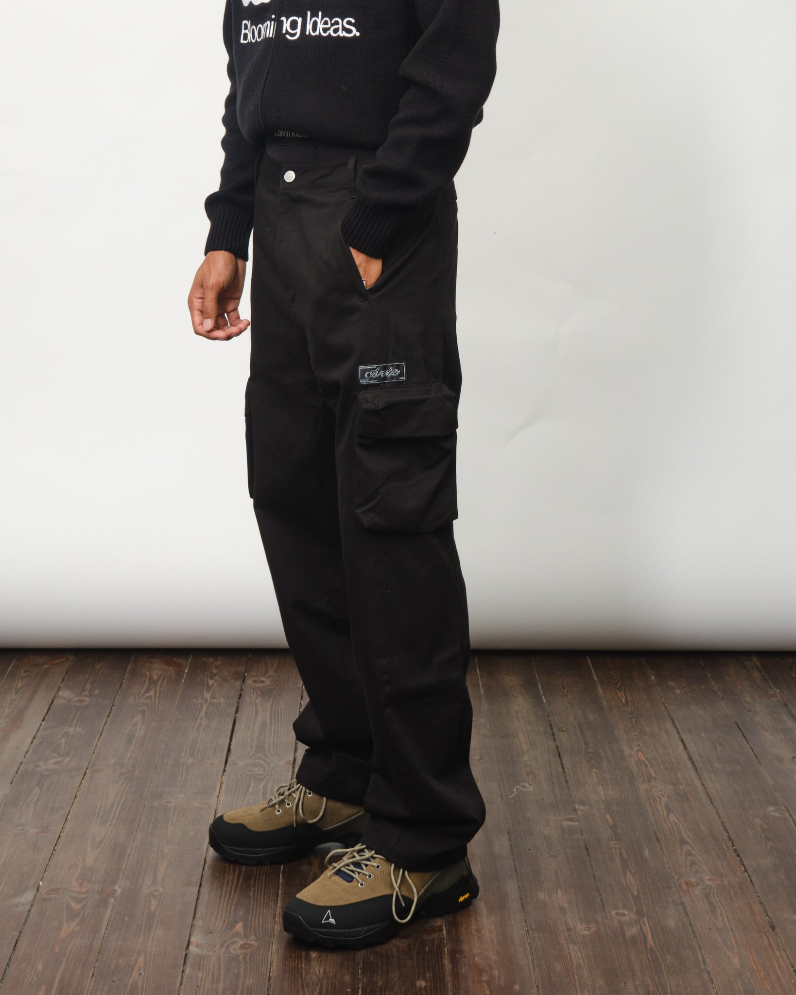 3D Pockets Cotton Pants - Black