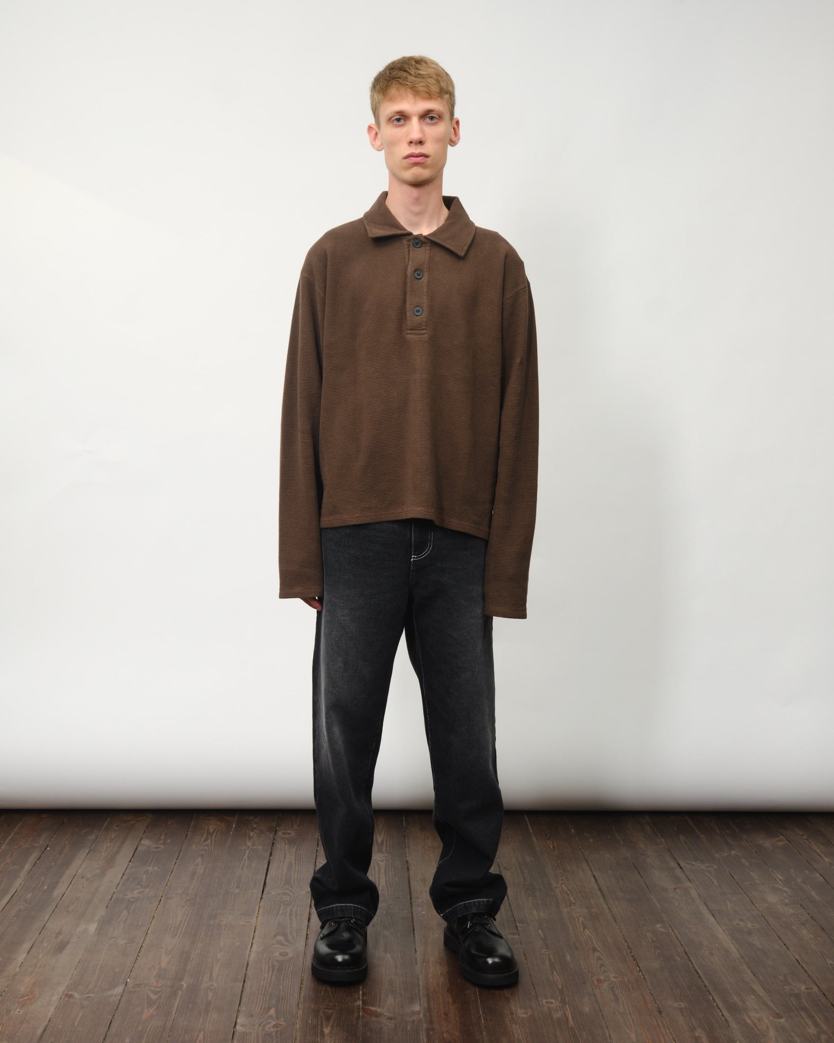 Boucle Knit Polo Shirt - Brown