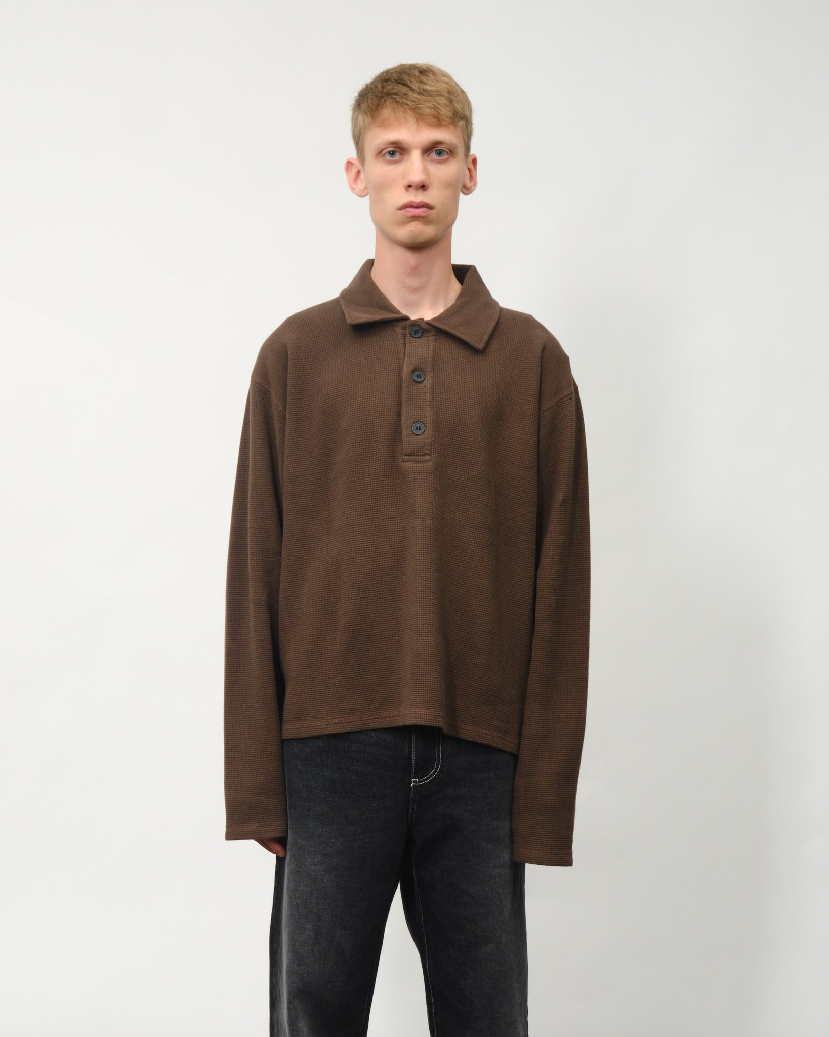 Boucle Knit Polo Shirt - Brown