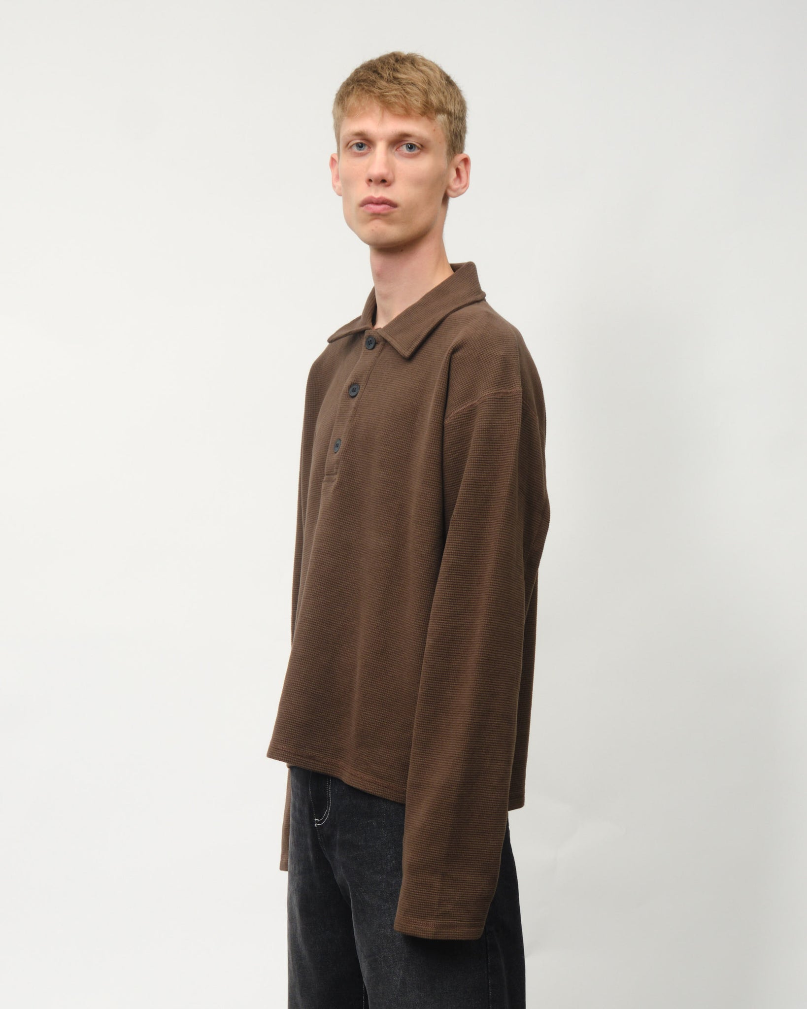 Boucle Knit Polo Shirt - Brown