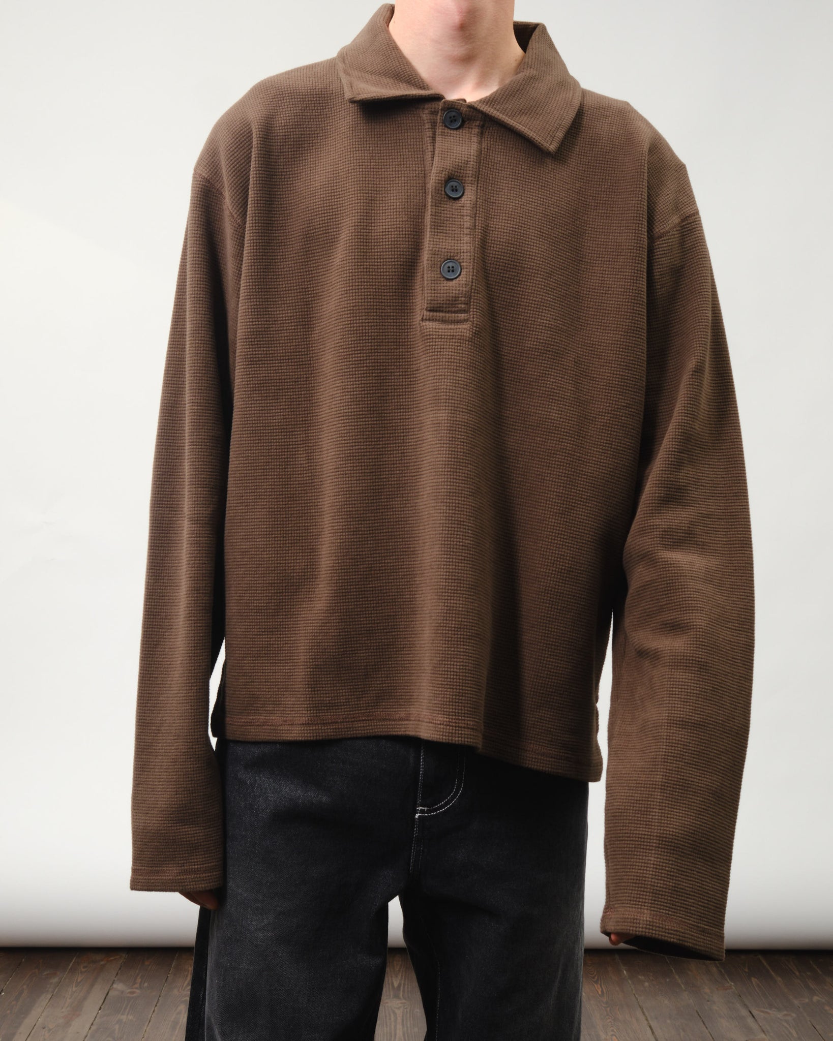 Boucle Knit Polo Shirt - Brown