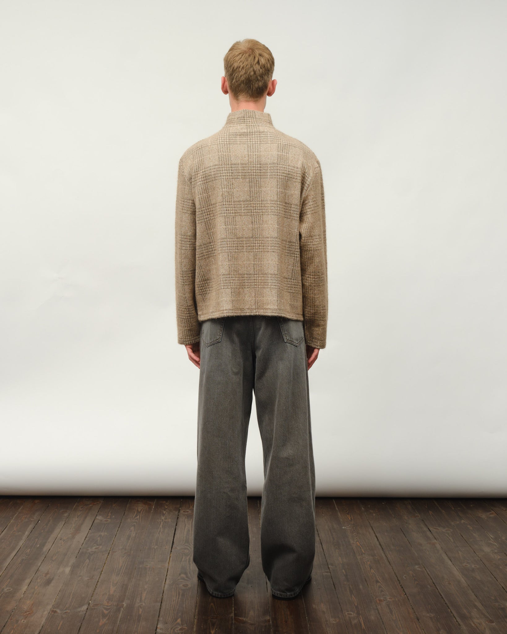 Shrunken Fullzip Polo - Beige Hound Check