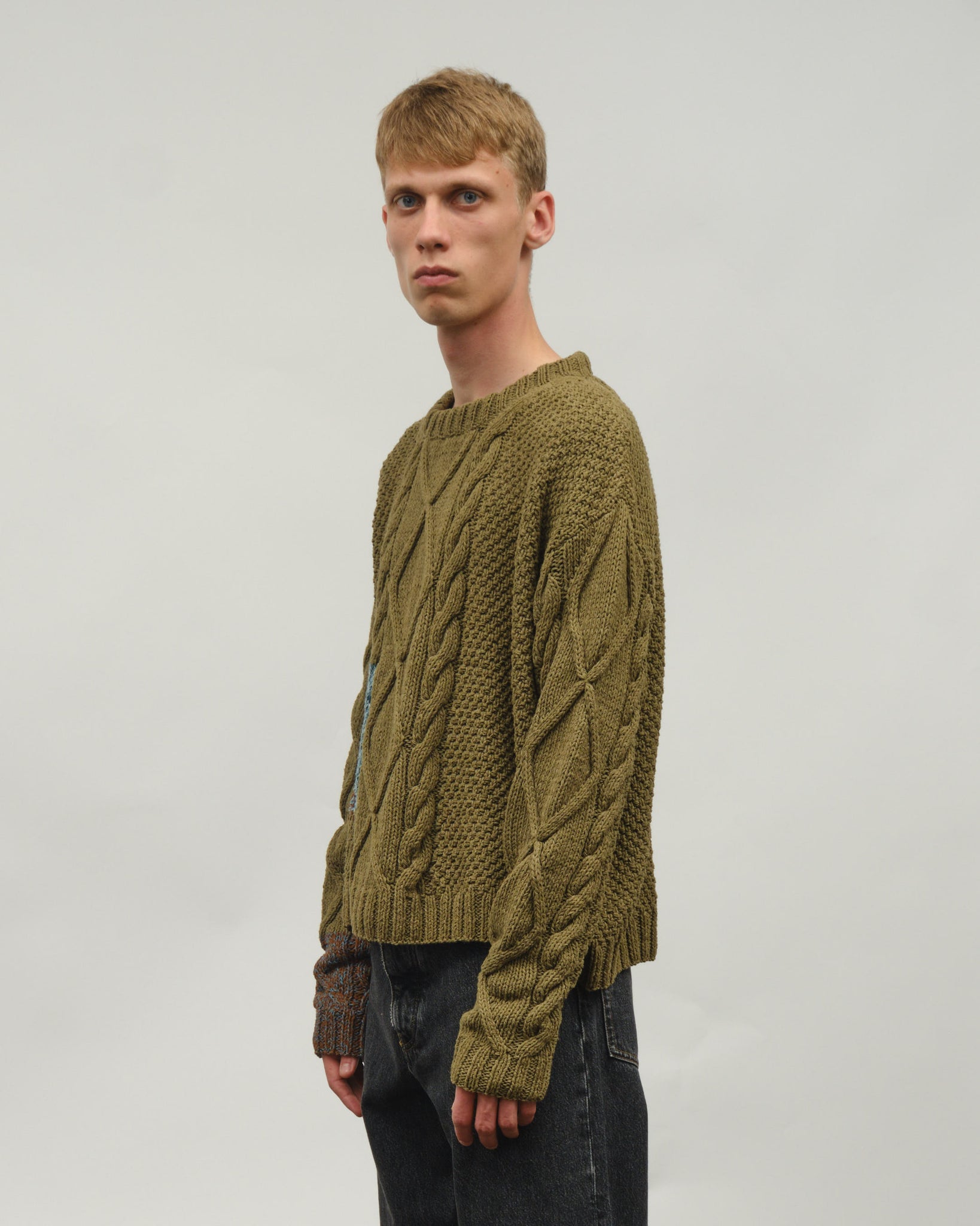 Cable Jumper - Olive Darn Knit