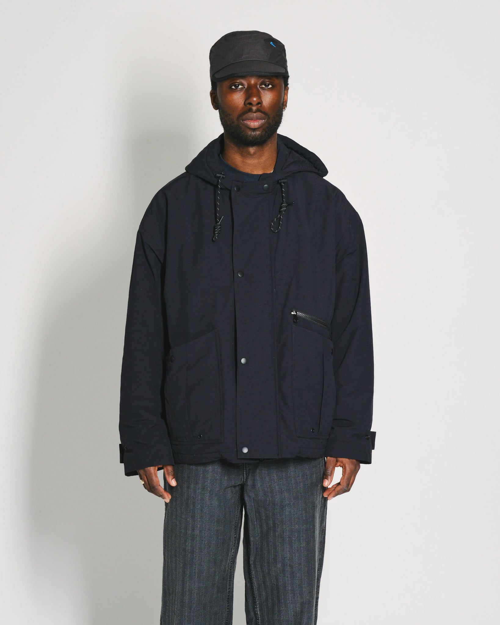 Nylon Weather Cloth Hooded Jacket - Black