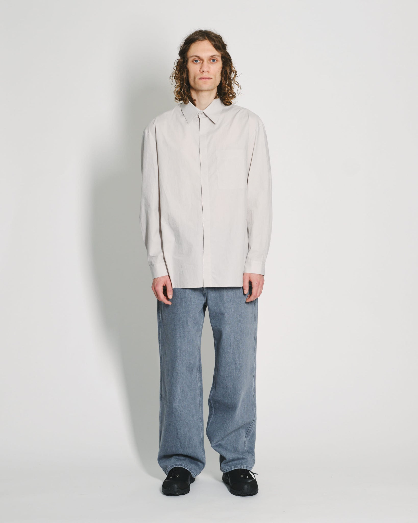 Square Pocket Oversized Shirt - Light Grey