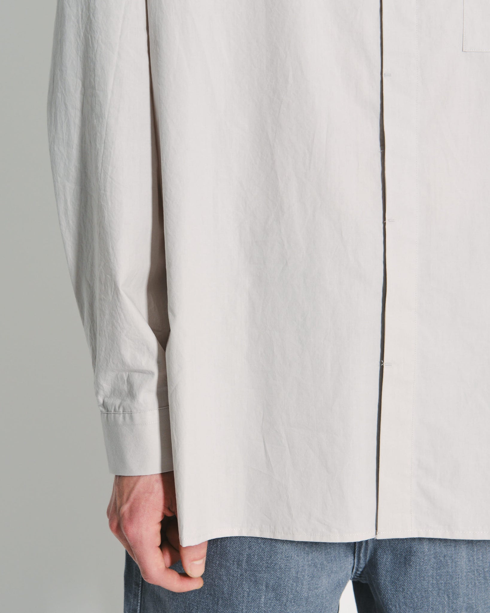 Square Pocket Oversized Shirt - Light Grey