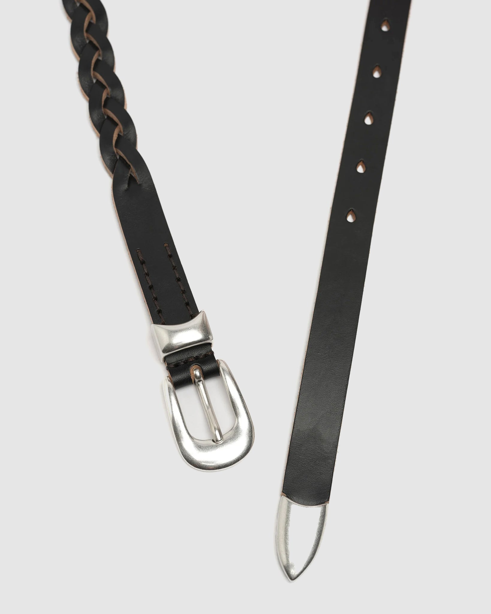 2 CM Braided Belt - Black Leather