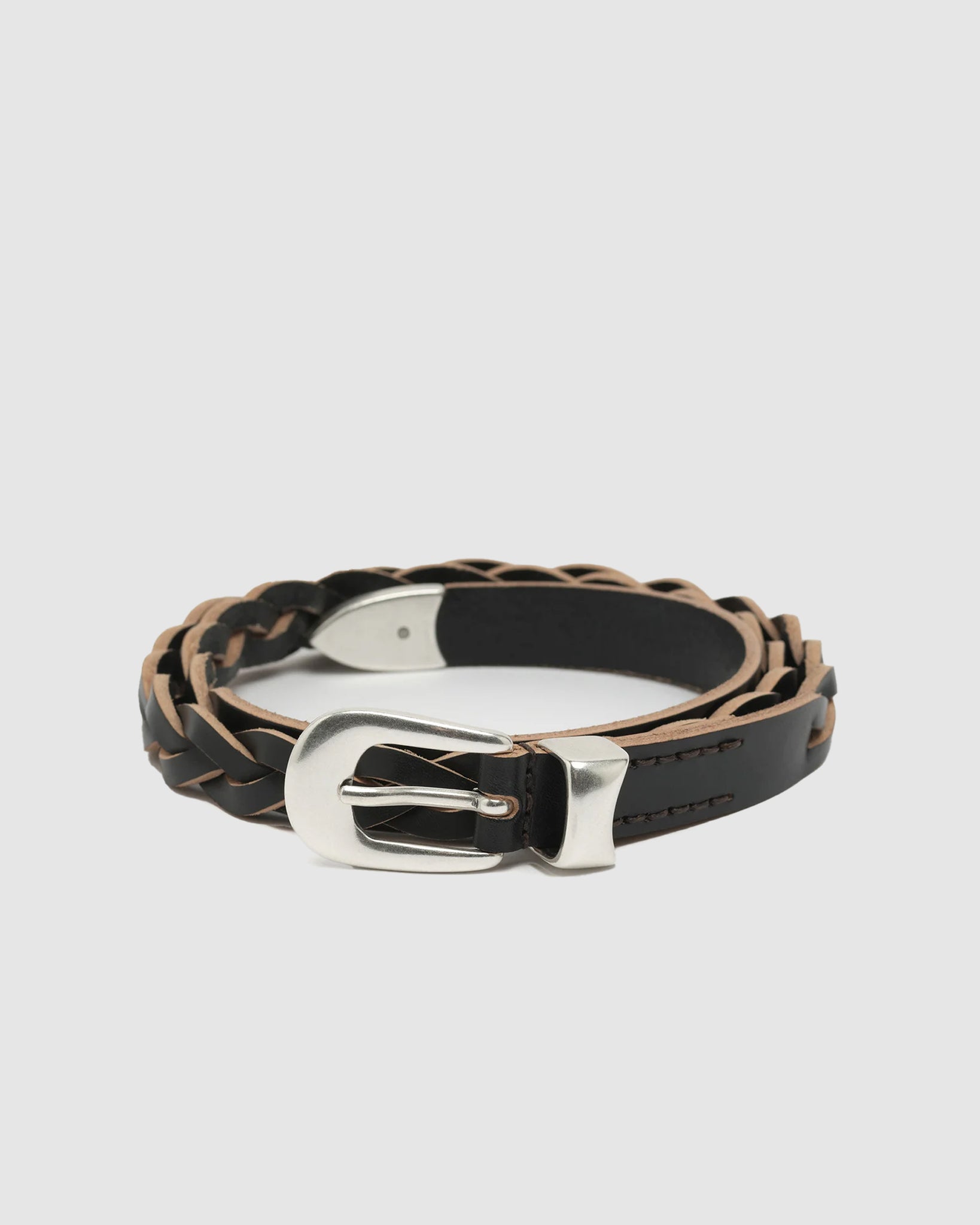 2 CM Braided Belt - Black Leather