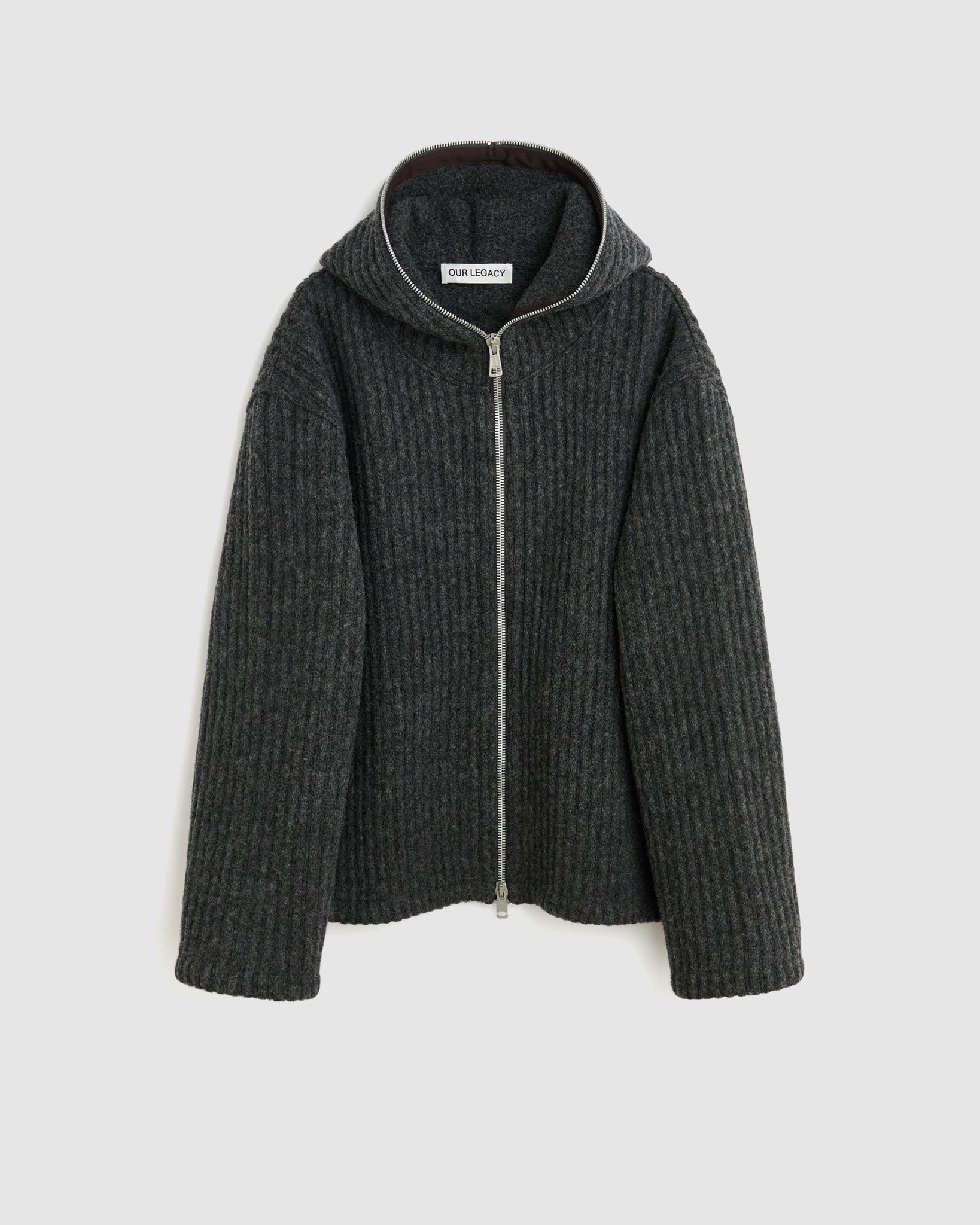 Full Zip Hood - Antracite Mega Rib Wool