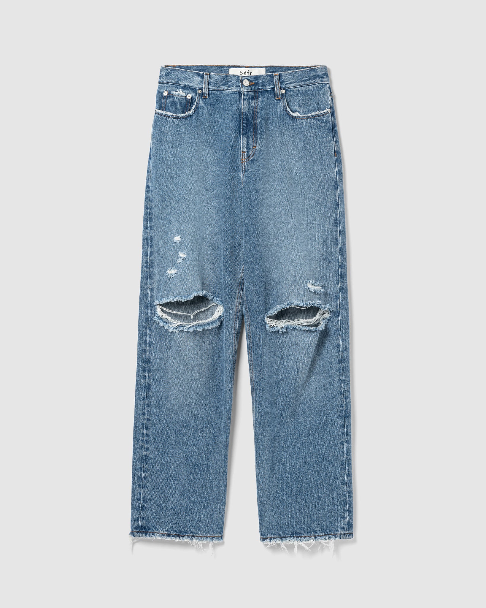 Wide Cut Jeans - Trashed Mid Blue