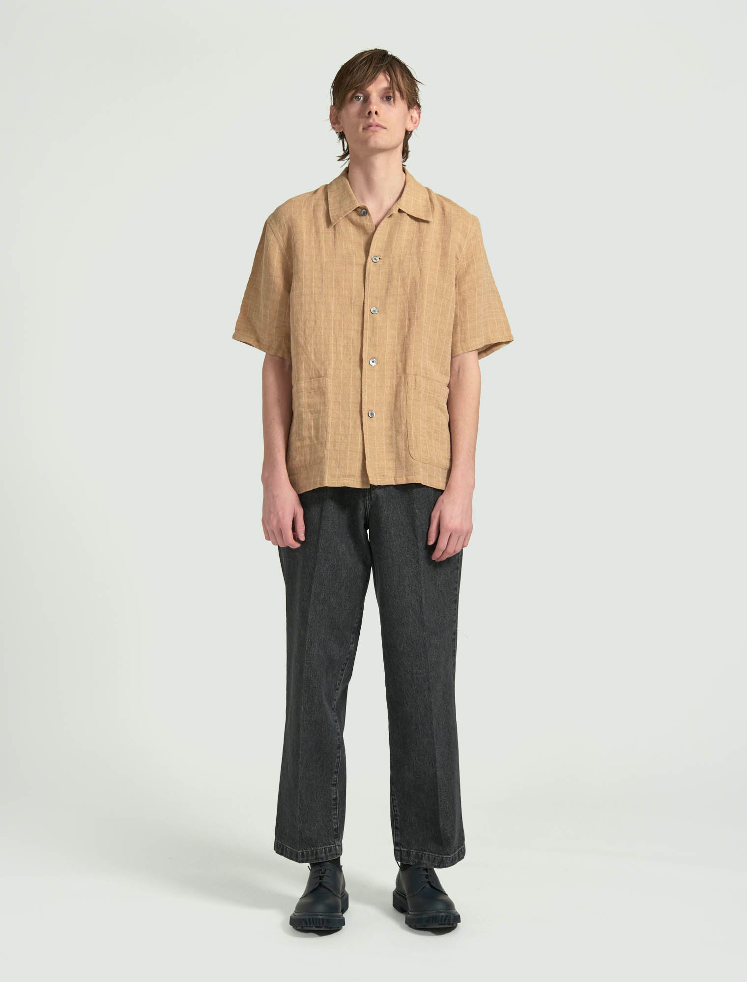 Elder Shirt Shortsleeve - Oat Texan Pinstripe